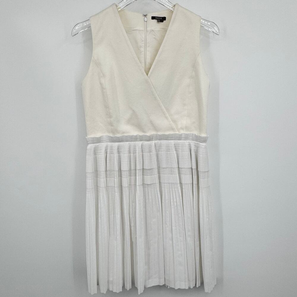 Raoul dress 8 fit and flare crossover pleated sleeveless V neck white cream